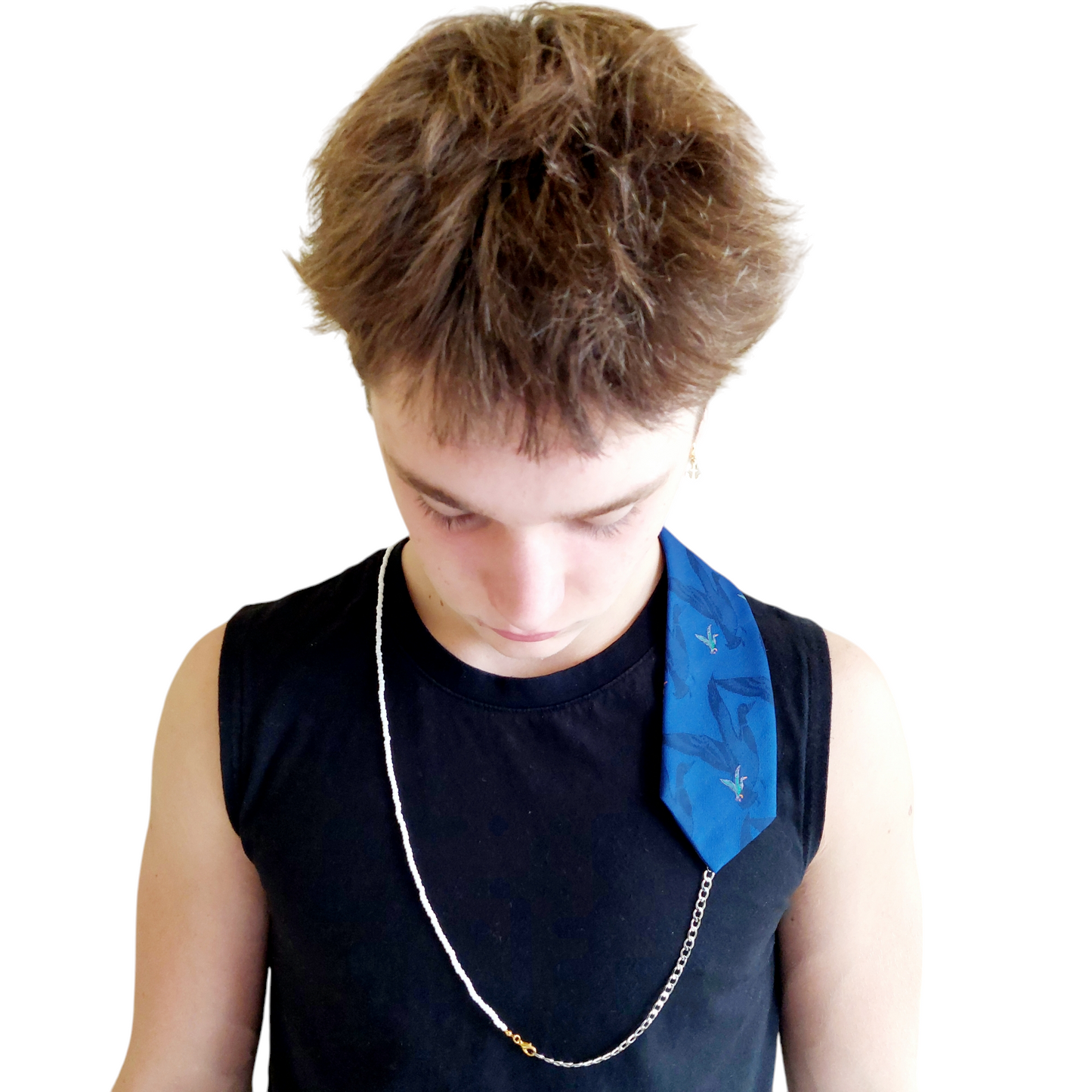 ODE stropdas ketting cobalt - wit - vogel
