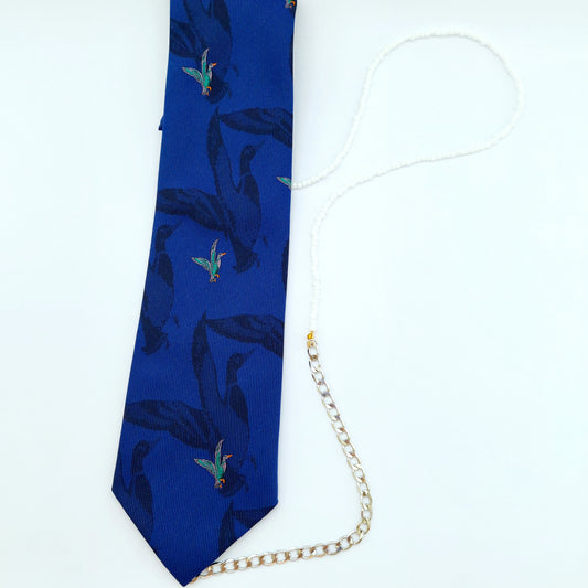 ODE stropdas ketting cobalt - wit - vogel