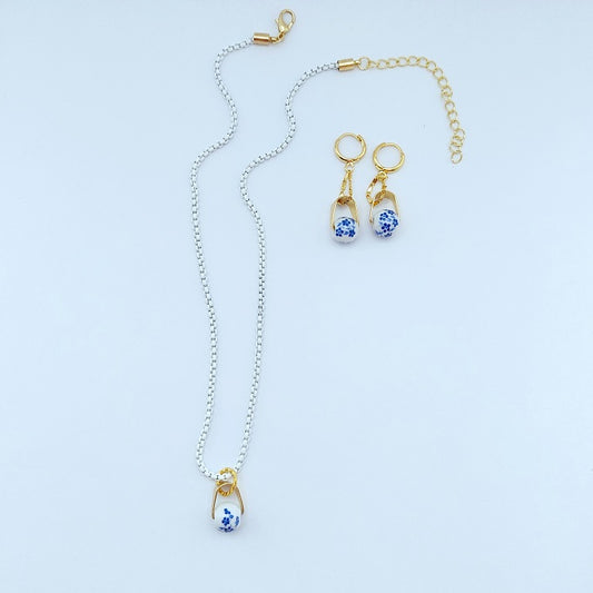 Positano set oorbellen & ketting blauw-wit