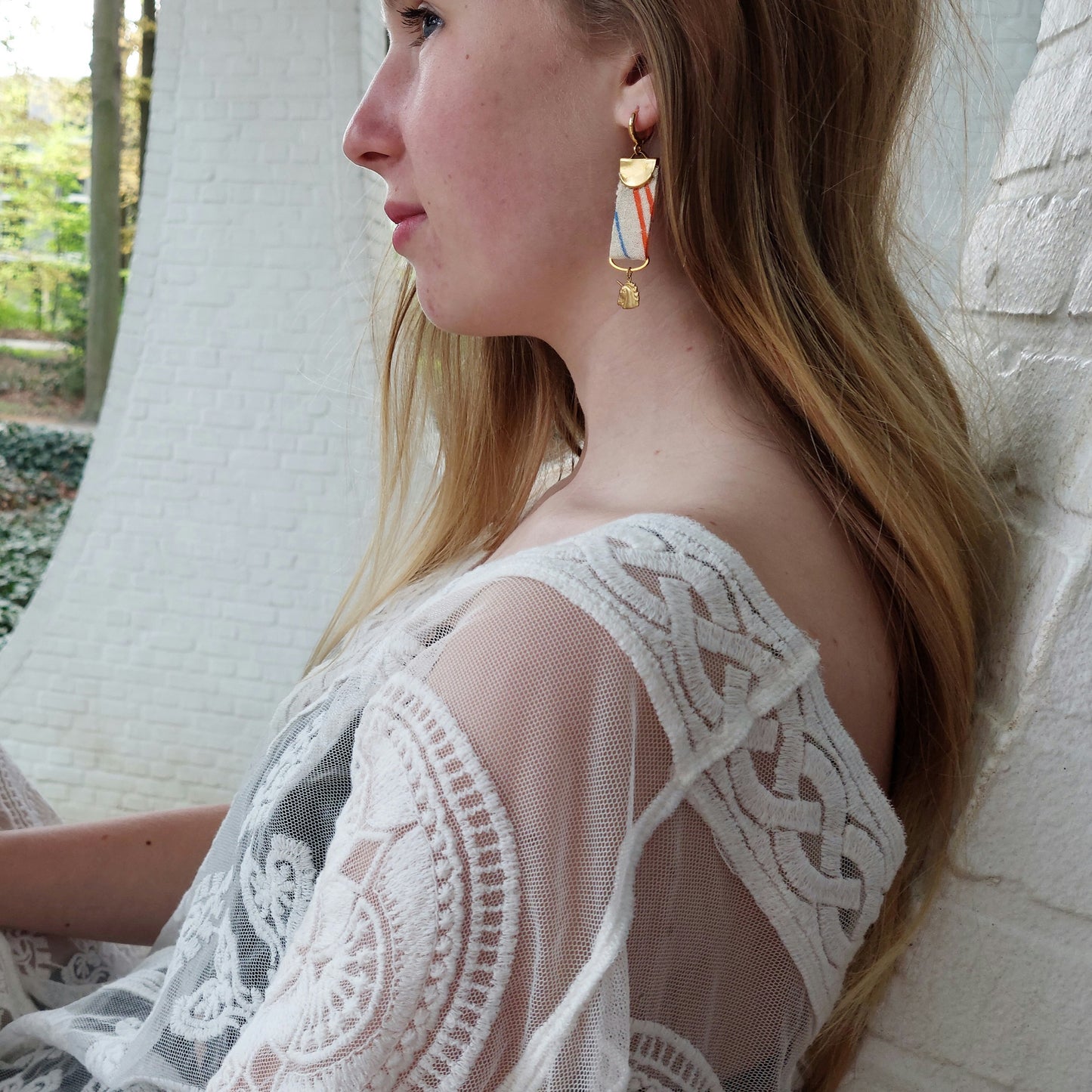 Ibiza unicorn medaille oorbel set