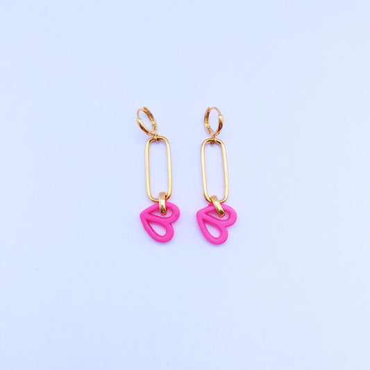 Hanging heart paar oorbellen |  ♡ fushia ♡