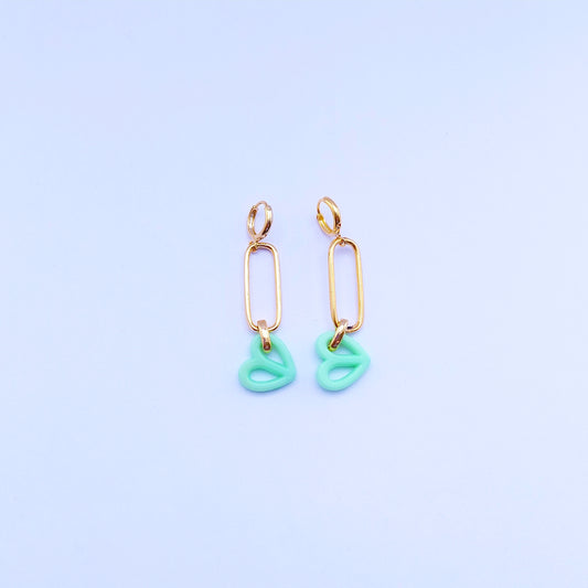 Hanging heart paar oorbellen |  ♡ groen ♡