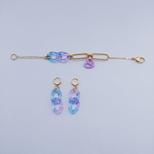 Ocean breeze armband - purple sea met matching oorbellen set